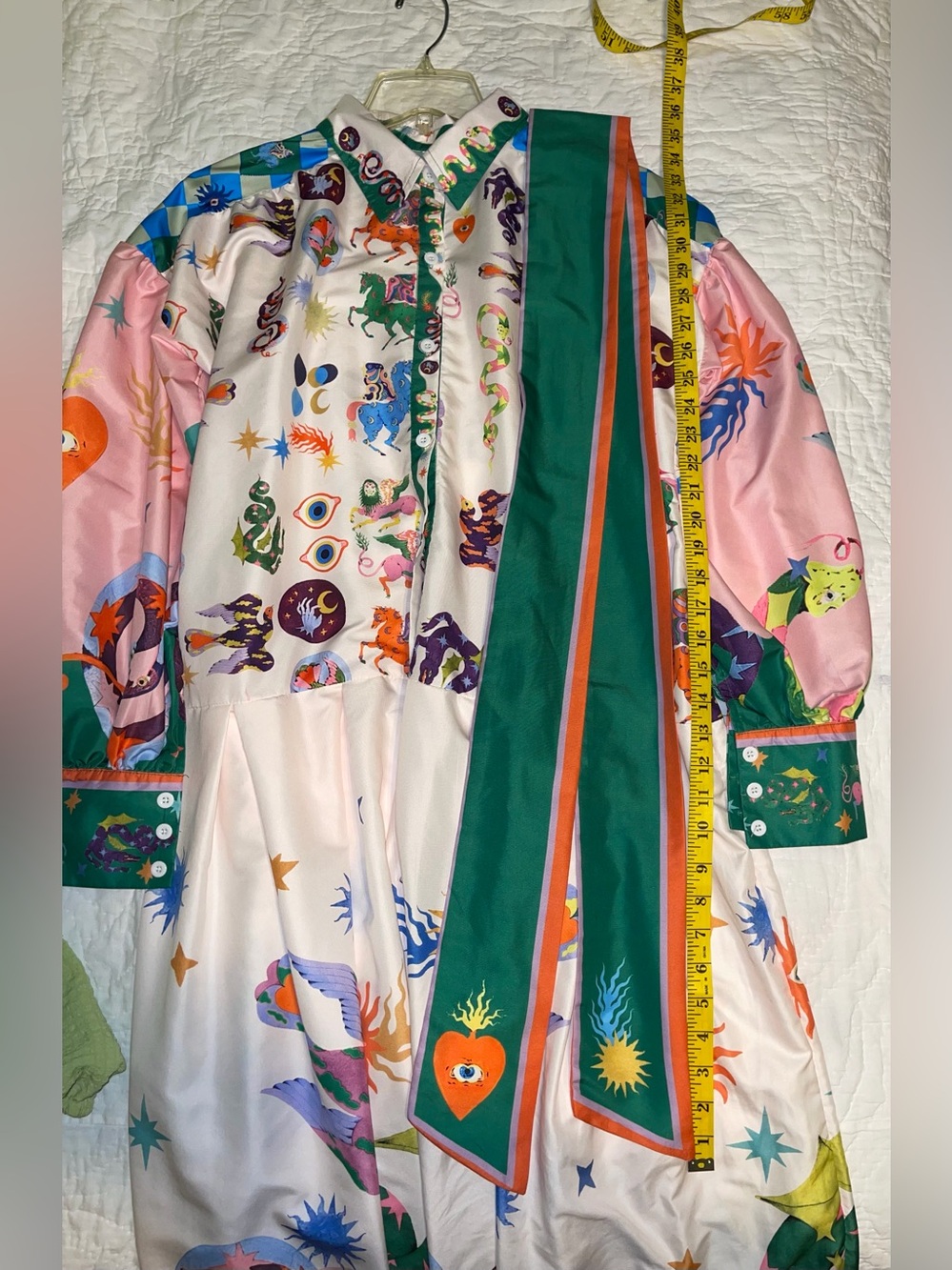 Multicolor Fantasy Print Long Sleeve Dress - Large - Picture 11 of 16